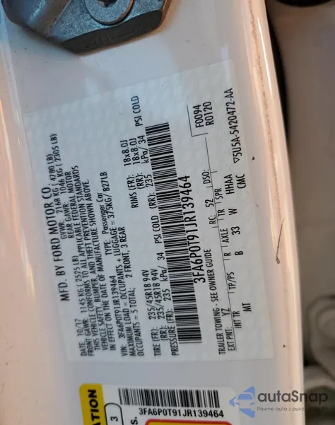 2018 Ford Fusion Se from USA, damaged, VIN 3FA6P0T91JR139464